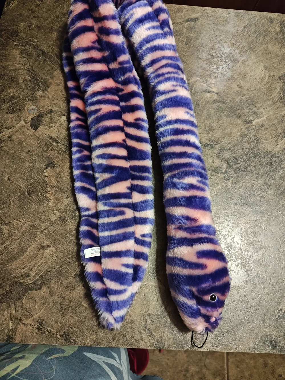 Plush Eel Snake Scarf in Pink and Purple Stripe